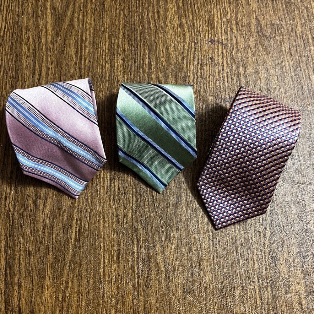 Michael Kors Necktie Mens OS Multicolor Silk Blend Bundle Striped Geometric Tie - Picture 2 of 16
